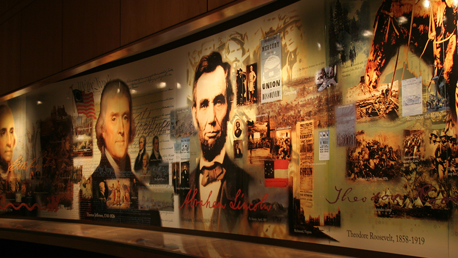 A history exhibit featuring past presidents