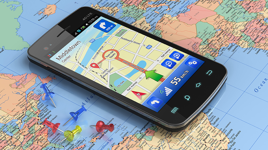 A mobile device with a map on it
