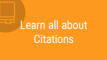 Text that says 'Learn all about Citations' against an orange background